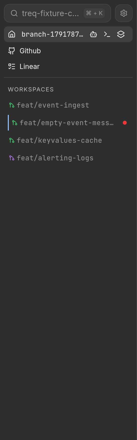 Sidebar showing stacked workspace hierarchy
